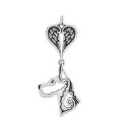 Great Dane Sympathy Gift Pendant with Heart Shaped Angel Wing Pendant in Sterling Silver.
