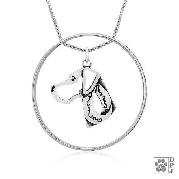 Sterling Silver Great Dane Necklace w/Paw Print Enhancer, Head