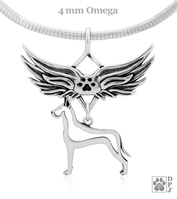 Sterling silver Great Dane angel wing memorial necklace, Rainbow bridge jewelry, Pet sympathy gifts