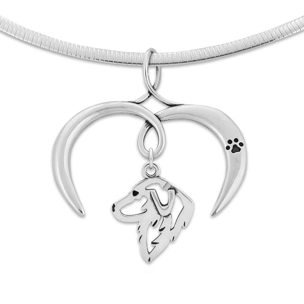 Great Pyrenees Necklace with Open Heart Charm Holder with Paw Print in Sterling Silver on Omega Chain.
