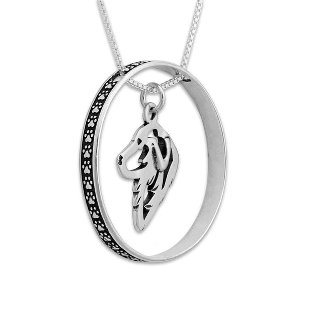 Sterling Silver Great Pyrenees Necklace w/Paw Print Enhancer, Head