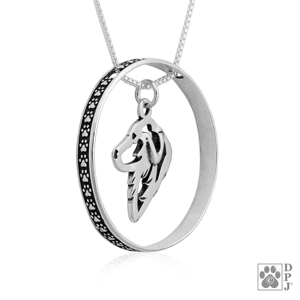 Sterling Silver Great Pyrenees Necklace w/Paw Print Enhancer, Head