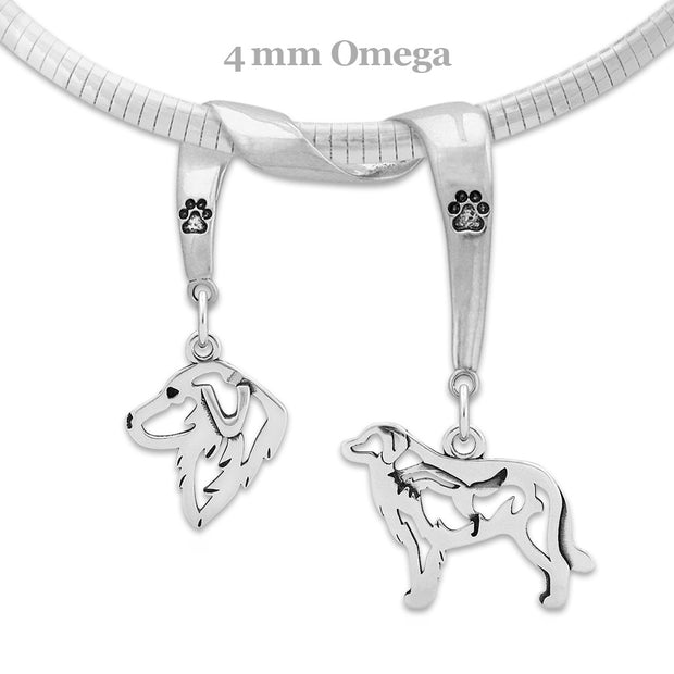 Great Pyrenees Necklace Head and Body Designs on Paw Print Charm Holder in Sterling Silver on Omega Chain.