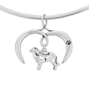 Great Pyrenees Necklace with Open Heart Charm Holder with Paw Print in Sterling Silver on Omega Chain.