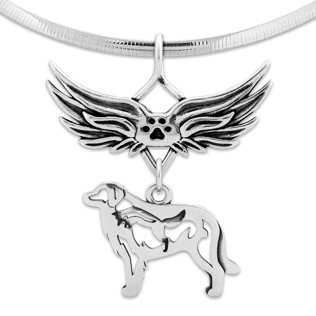 Great Pyrenees Pet Loss Necklace with Angel Wing Charm Holder with Paw Print in Sterling Silver on Omega Chain.