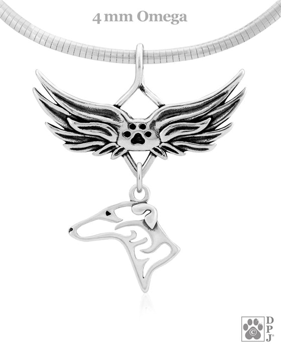 Sterling silver Greyhound angel wing memorial necklace, Rainbow bridge jewelry, Pet sympathy gifts