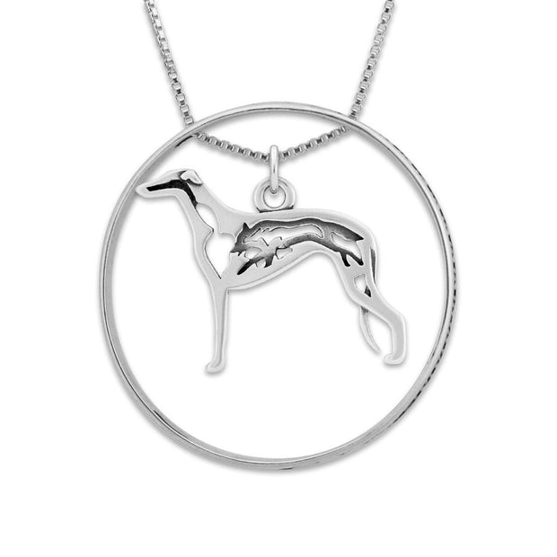 Sterling Silver Greyhound Necklace w/Paw Print Enhancer, Body