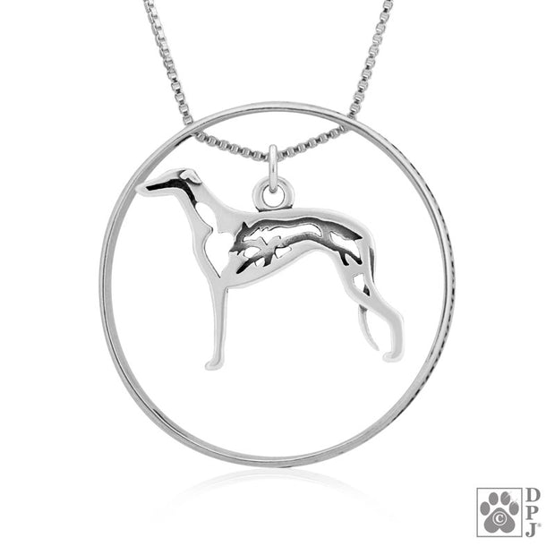 Sterling Silver Greyhound Necklace w/Paw Print Enhancer, Body