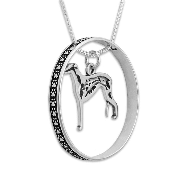 Sterling Silver Greyhound Necklace w/Paw Print Enhancer, Body