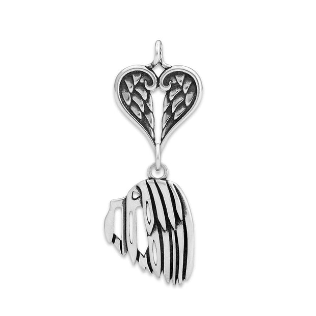 Havanese Sympathy Gift Pendant with Heart Shaped Angel Wing Pendant in Sterling Silver.