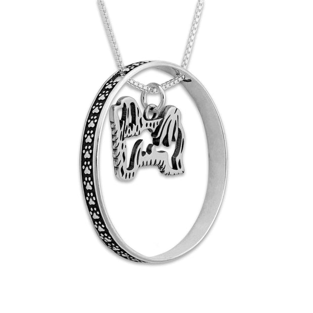 Sterling Silver Havanese Necklace w/Paw Print Enhancer, Body