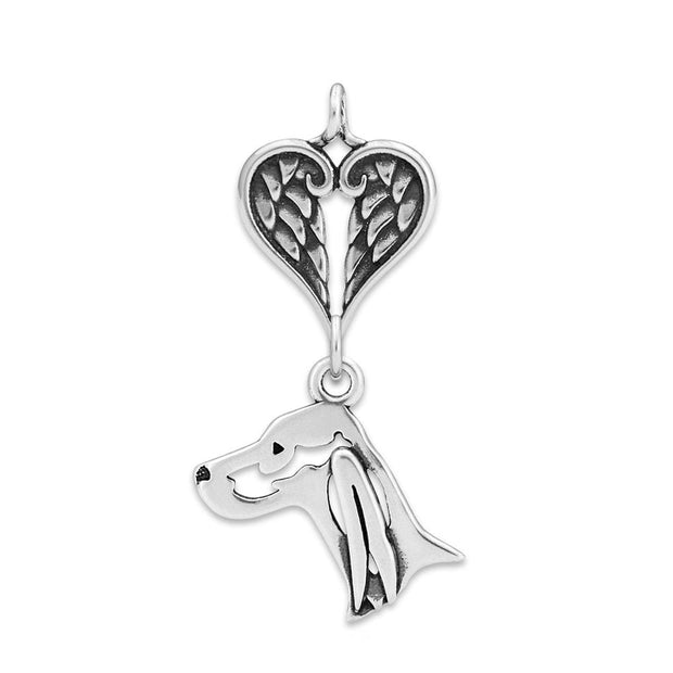 Irish Setter Sympathy Gift Pendant with Heart Shaped Angel Wing Pendant in Sterling Silver.