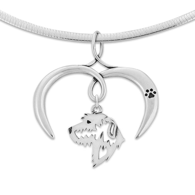 Irish Wolfhound Necklace with Open Heart Charm Holder with Paw Print in Sterling Silver on Omega Chain.