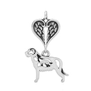 Irish Wolfhound Sympathy Gift Pendant with Heart Shaped Angel Wing Pendant in Sterling Silver.
