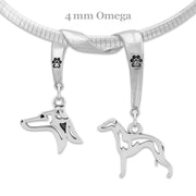 Italian Greyhound Necklace Head and Body Designs on Paw Print Charm Holder in Sterling Silver on Omega Chain.