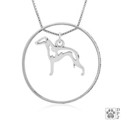 Sterling Silver Italian Greyhound Necklace w/Paw Print Enhancer, Body