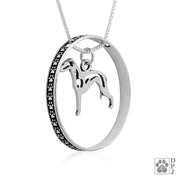 Sterling Silver Italian Greyhound Necklace w/Paw Print Enhancer, Body