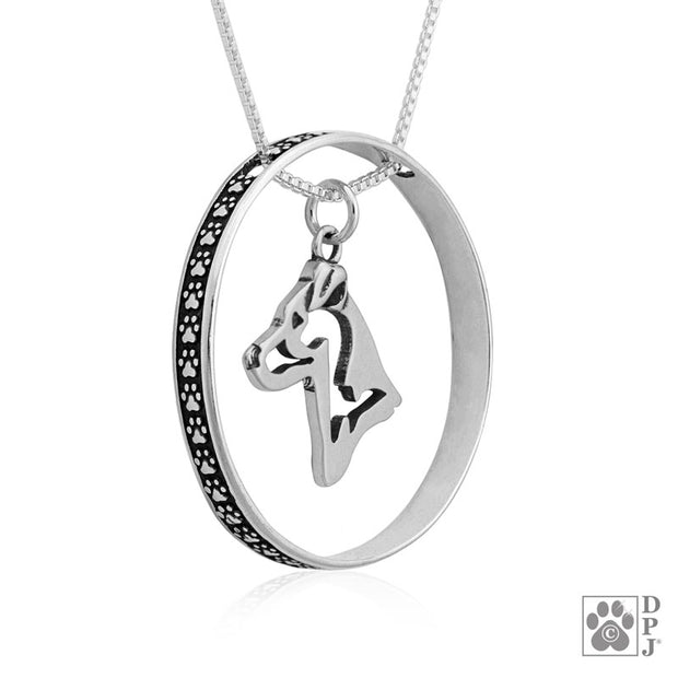 Parson Russell Terrier Necklace w/Paw Print Enhancer, Head