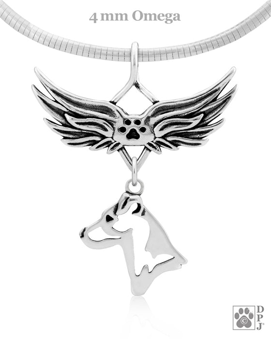 Sterling silver Parson Russell Terrier angel wing memorial necklace, Remembrance jewelry, Pet sympathy gifts