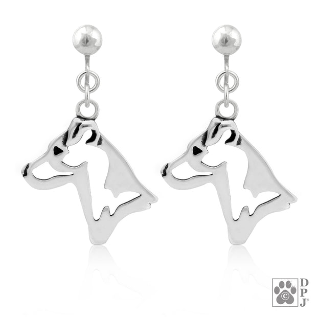 Parson Russell Terrier Earrings in Sterling Silver, Smooth Coat