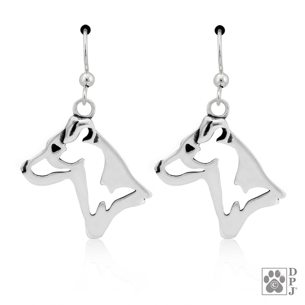 Parson Russell Terrier Earrings in Sterling Silver, Smooth Coat