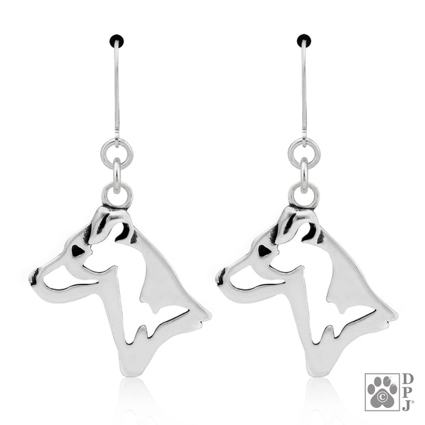 Parson Russell Terrier Earrings in Sterling Silver, Smooth Coat