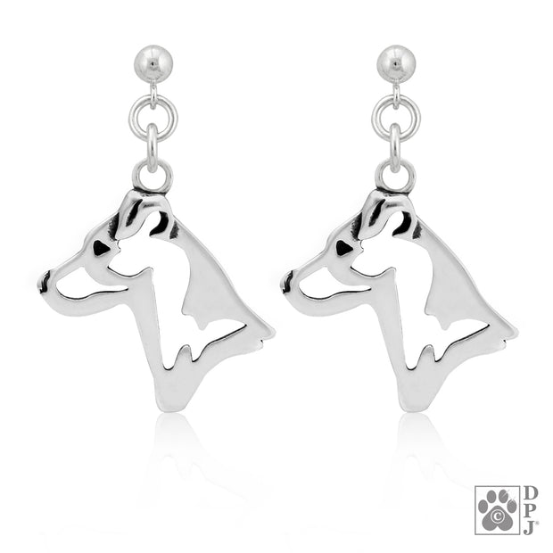 Parson Russell Terrier Earrings in Sterling Silver, Smooth Coat