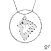 Sterling Silver Keeshond Necklace w/Paw Print Enhancer, Head