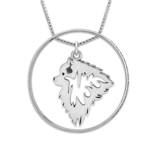 Sterling Silver Keeshond Necklace w/Paw Print Enhancer, Head