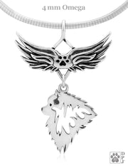 Keeshond Memorial Necklace, Angel Wing Jewelry
