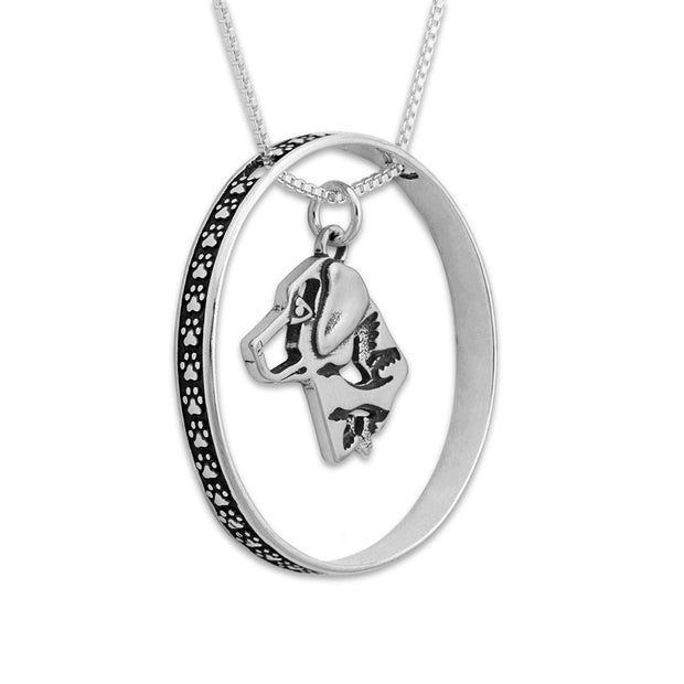 Sterling Silver Labrador Retriever Necklace w/Paw Print Enhancer, Head