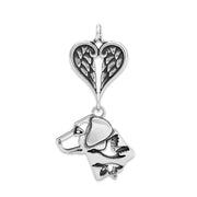 Labrador Retriever Sympathy Gift Pendant with Heart Shaped Angel Wing Pendant in Sterling Silver.