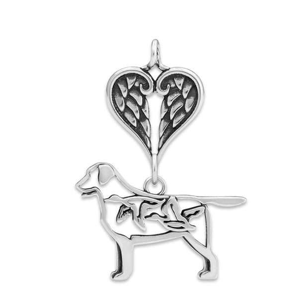 Labrador Retriever Sympathy Gift Pendant with Heart Shaped Angel Wing Pendant in Sterling Silver.