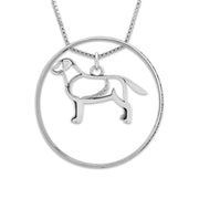 Sterling Silver Labrador Retriever Necklace w/Paw Print Enhancer, Body