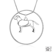 Sterling Silver Labrador Retriever Necklace w/Paw Print Enhancer, Body