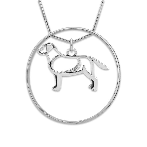 Sterling Silver Labrador Retriever Necklace w/Paw Print Enhancer, Body