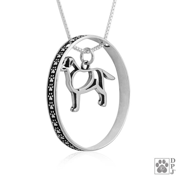 Sterling Silver Labrador Retriever Necklace w/Paw Print Enhancer, Body