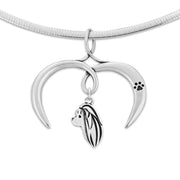 Maltese Necklace with Open Heart Charm Holder with Paw Print in Sterling Silver on Omega Chain.