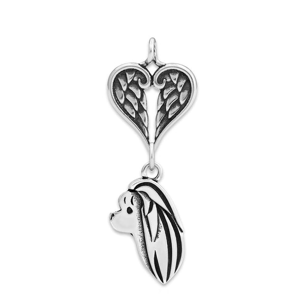 Maltese Sympathy Gift Pendant with Heart Shaped Angel Wing Pendant in Sterling Silver.