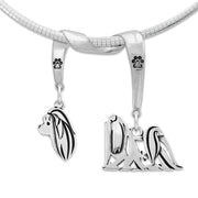 Shih Tzu Necklace Head and Body Designs on Paw Print Charm Holder in Sterling Silver on Omega Chain.