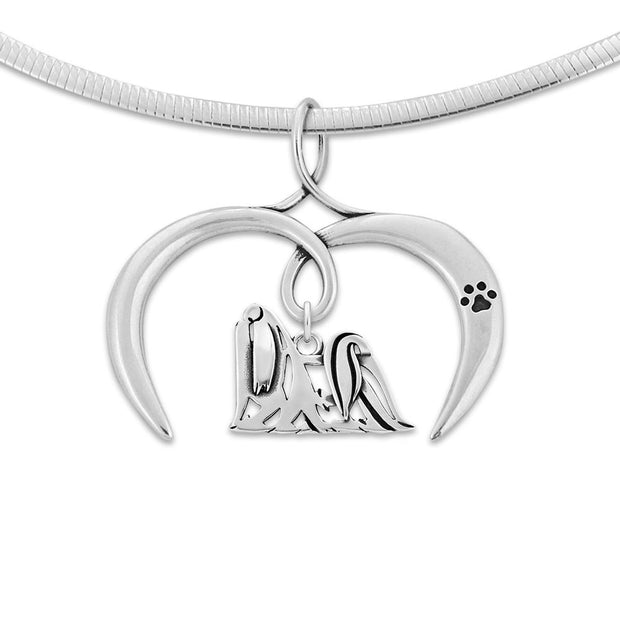 Maltese Necklace with Open Heart Charm Holder with Paw Print in Sterling Silver on Omega Chain.