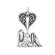Maltese Sympathy Gift Pendant with Heart Shaped Angel Wing Pendant in Sterling Silver.