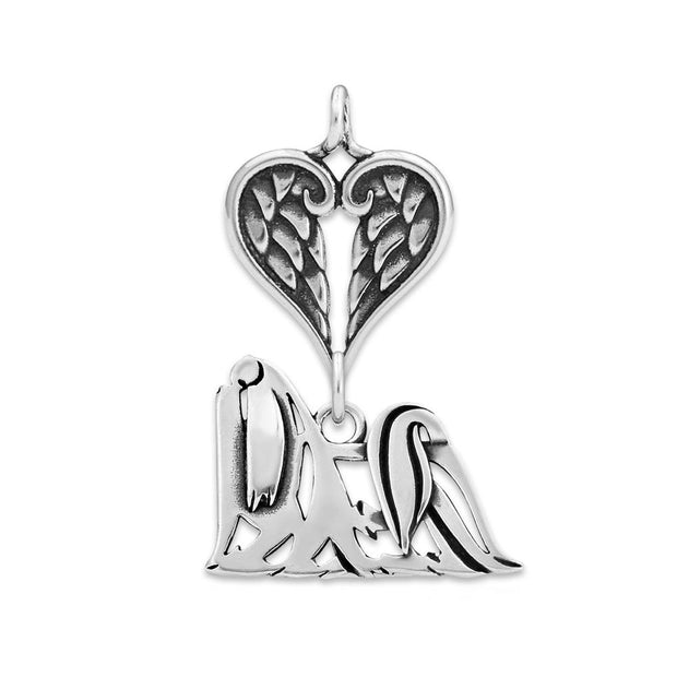 Maltese Sympathy Gift Pendant with Heart Shaped Angel Wing Pendant in Sterling Silver.
