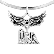 Maltese Pet Loss Necklace with Angel Wing Charm Holder with Paw Print in Sterling Silver on Omega Chain.