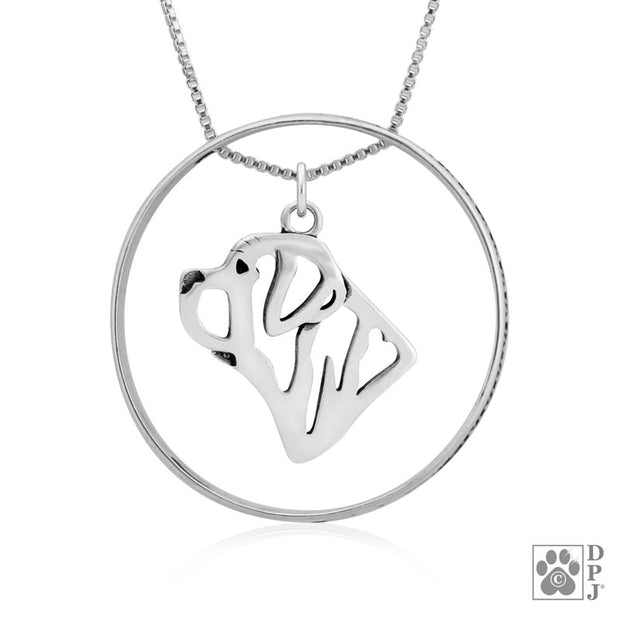 Sterling Silver Mastiff Necklace w/Paw Print Enhancer, Head