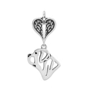 Mastiff Sympathy Gift Pendant with Heart Shaped Angel Wing Pendant in Sterling Silver.
