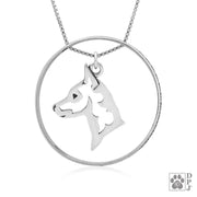 Sterling Silver Miniature Pinscher Necklace w/Paw Print Enhancer, Head