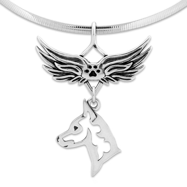 Miniature Pinscher Angel Wing Necklace