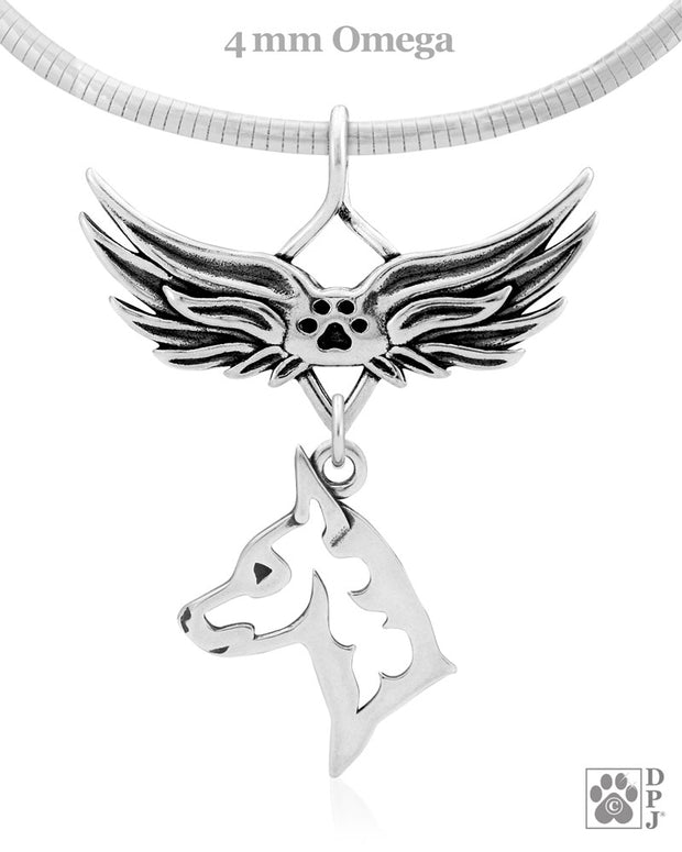 Miniature Pinscher Memorial Necklace, Angel Wing Jewelry