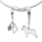 Schnauzer Necklace Head and Body Designs on Paw Print Charm Holder in Sterling Silver on Omega Chain.